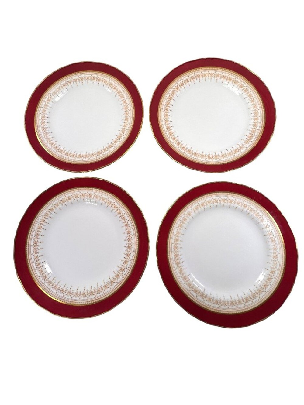 Vtg Royal Worcester Red Regency Salad Plates 8 inches Set Of 4 Gold Trim England